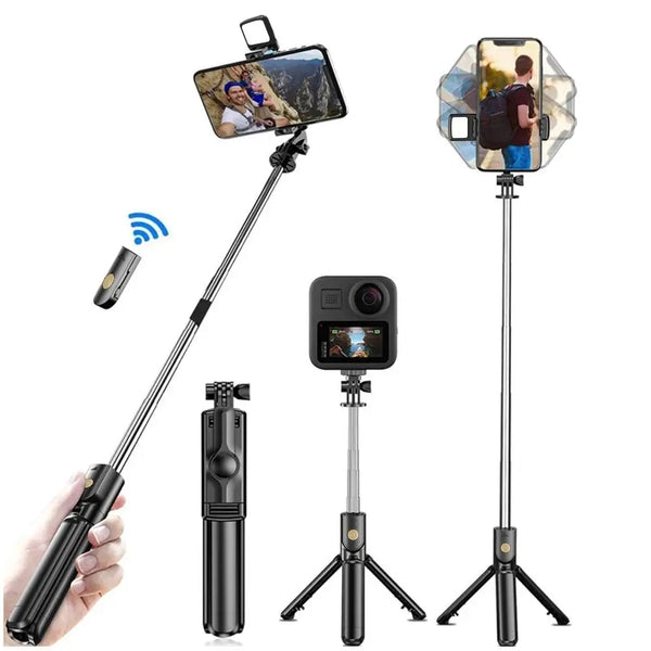 Tripé e Bastão F210 Selfie com Luz de Preenchimento e Controle Remoto Bluetooth para iPhone e Celular