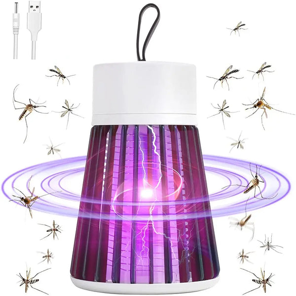 Luminária Mata Mosquito com Choque Elétrico e Luz LED UV - Portátil, USB Recarregável